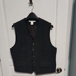 Perry Ellis Blue Gray Wool Blend Vest Waist Coat 5 Buttons - Mens Large